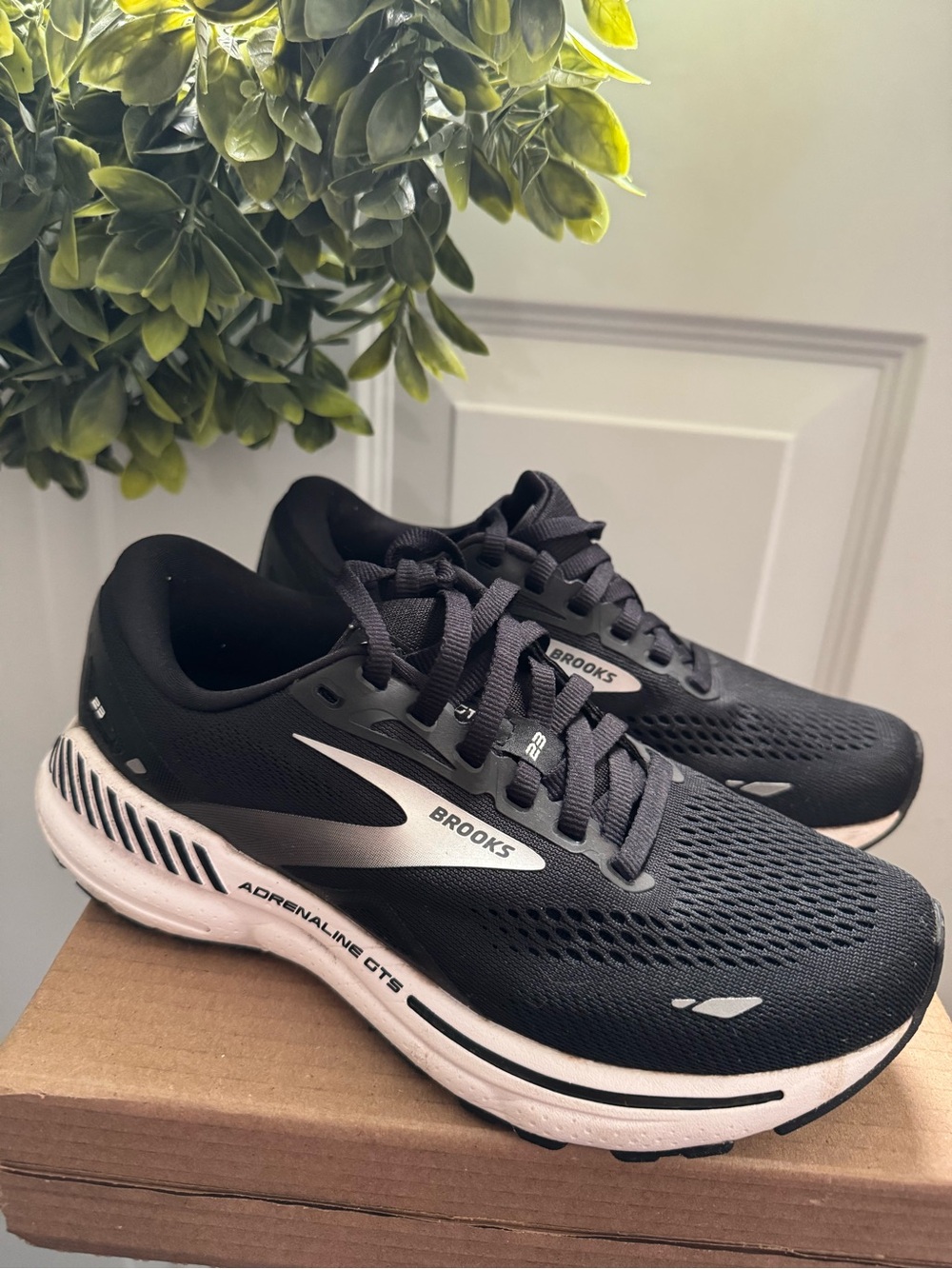 Brooks Women’s Adrenaline GTS 23 Running Shoes — Black with White Accents